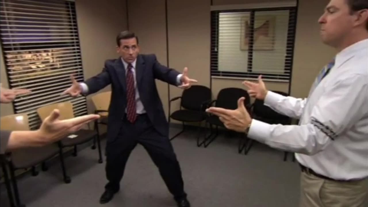 Three gunslinger do a shootout inside an office in Corporate America. No one Wins.