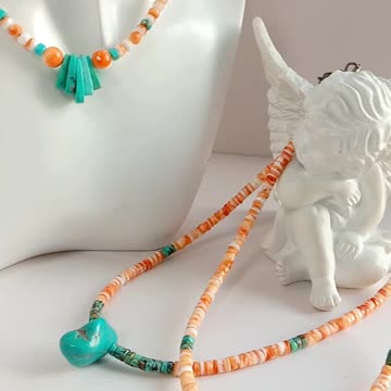 Natural turquoise and spiny oyster necklace full strand 16inch Jewelry Gift 06