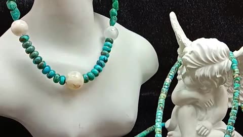 Natural turquoise andCalcite sakura onyx gemstone necklace Healing Gemstone Necklace 02