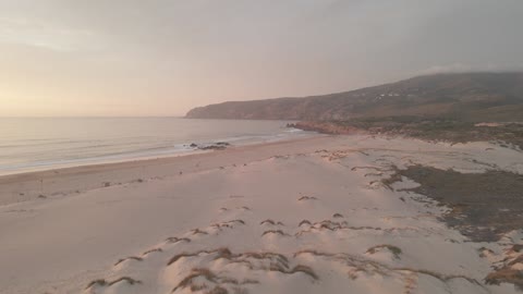 Pink beach at sunset