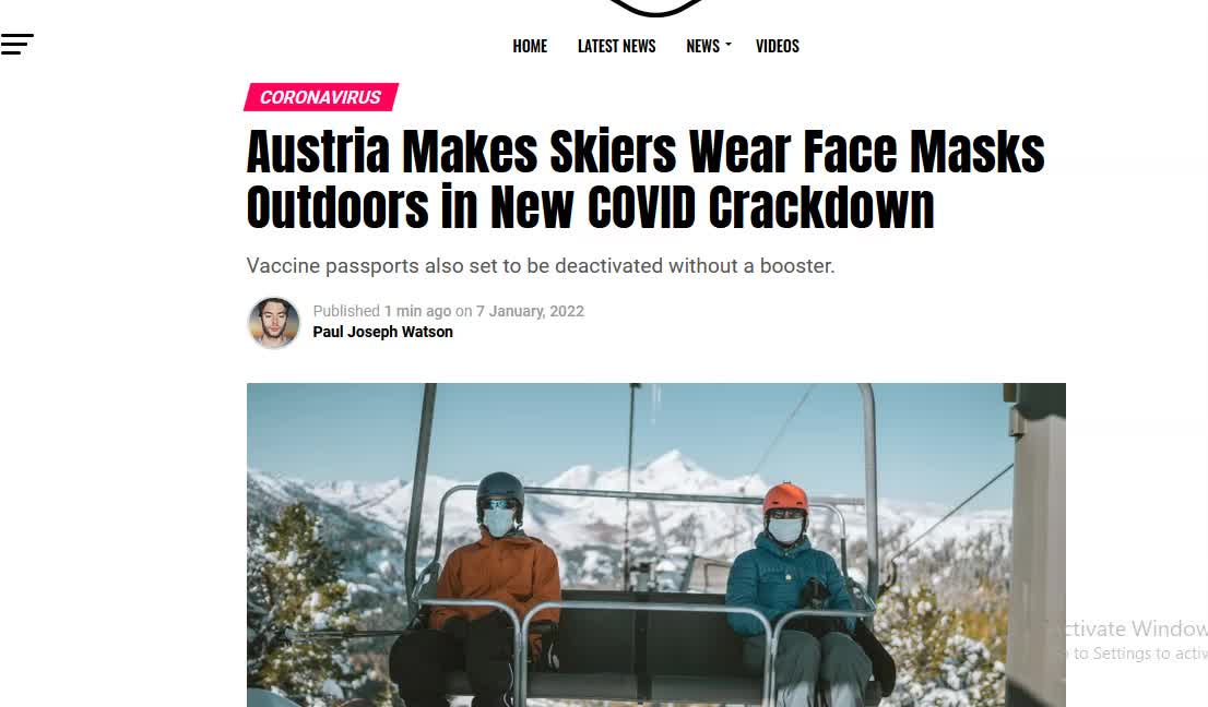 Austria Forces Skiers to Wear Face Masks Outside & Passport no Longer Valid w/out Boosters