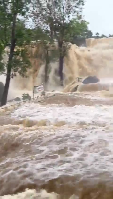 Massive waterfall due heavy rains in the Thiruparappu of Tamil Nadu, India