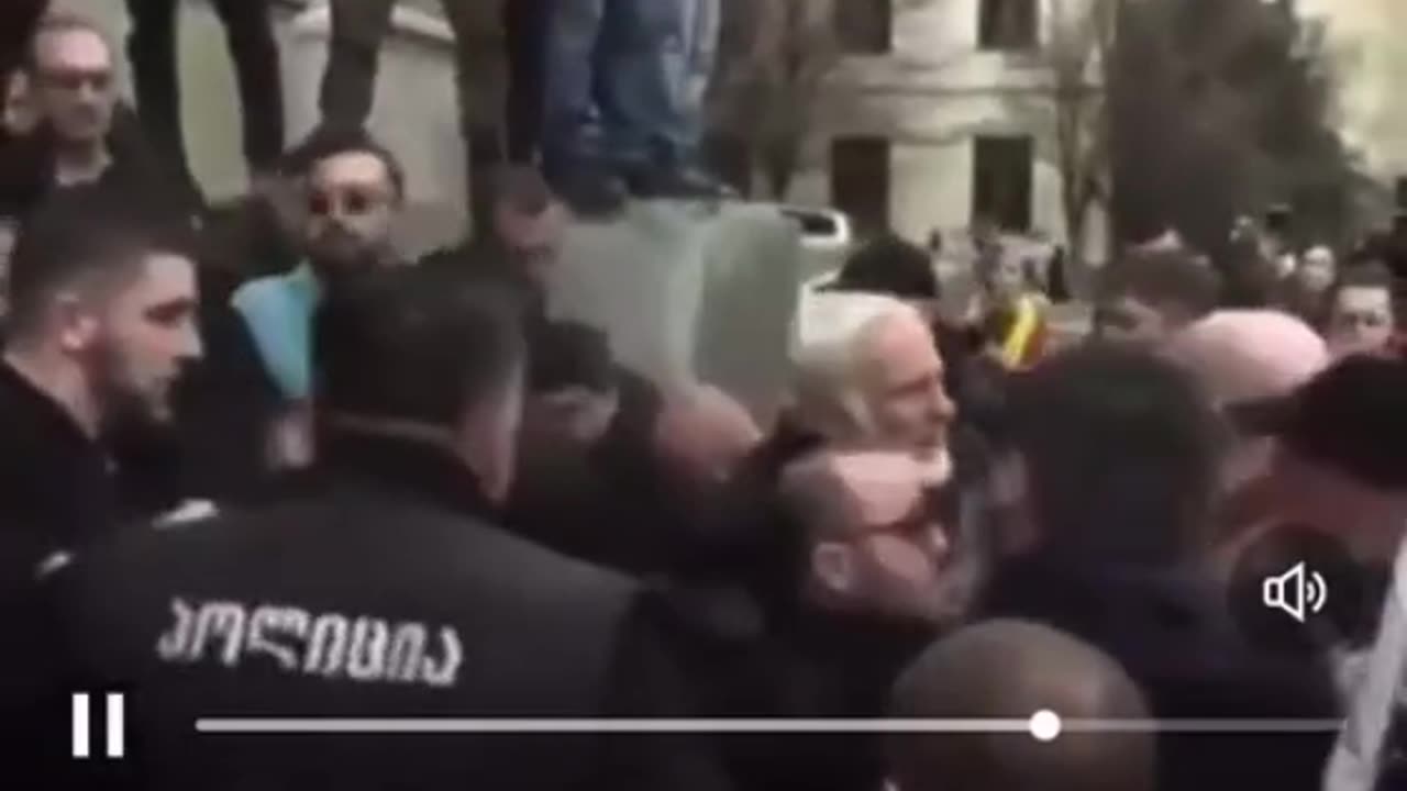 Massive Protests in Tbilisi 3-14-2023 EU Flag Ripped Down from Building