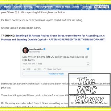 $3,500,000,000 Bill Railroaded By Krysten Sinema 🟠⚪🟣The NPC Show