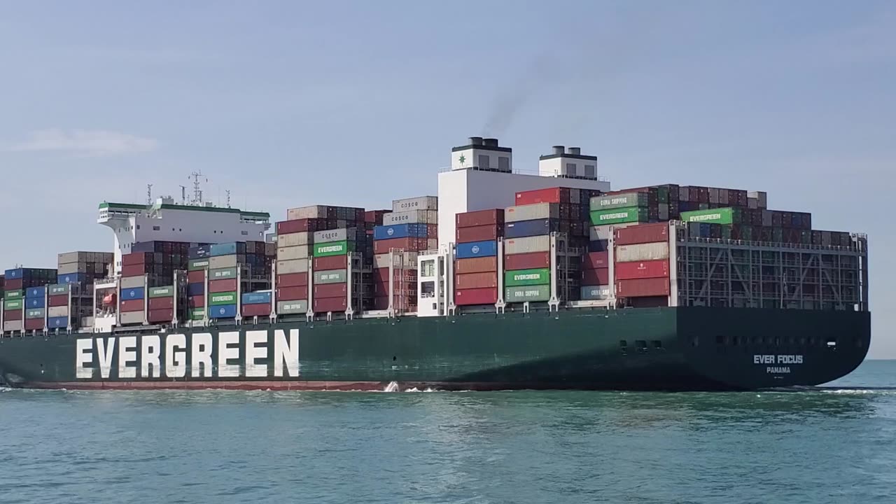 Evergreen ship in sea