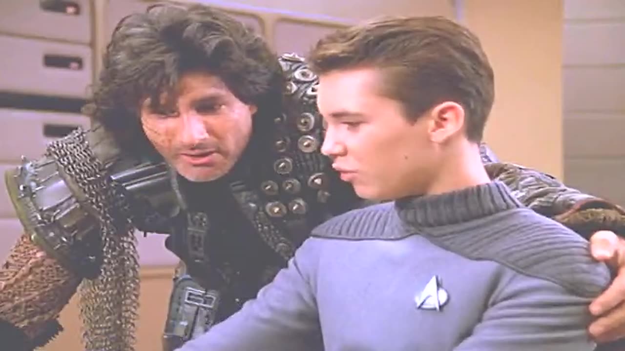 A large hairy man befriends Wesley Star Trek The Next Generation