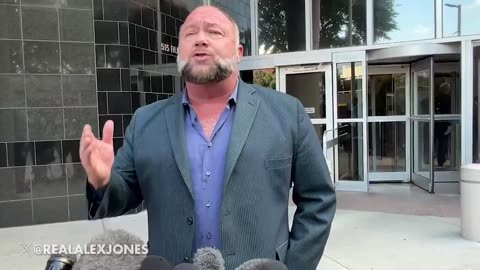 Alex Jones Gives Press Conference at Federal Courthouse in Houston on Hearing to Close Infowars