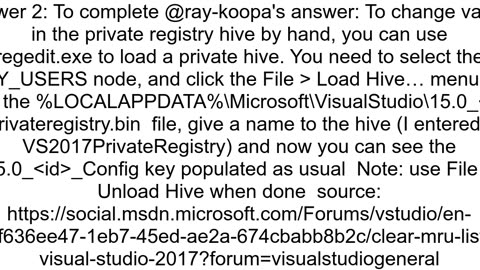 Where does Visual Studio 2017 store the Recent Projects listed on the Start tab