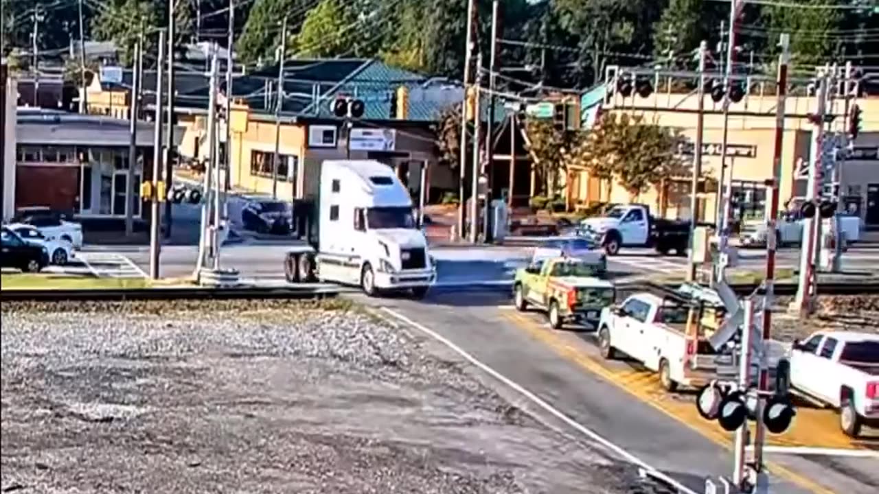 Truck And Trailer Gets Hit By Train!