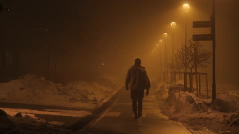 Man Walking Alone in The Mid Night.