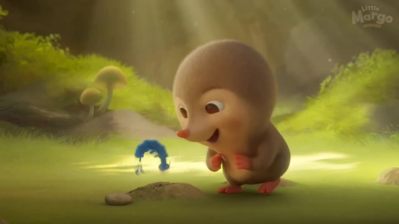 Cute Hedgehog Baby is playing with Catterpiler