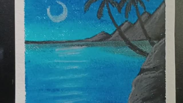 How to draw a moonlight night scenery with Ool pastel colour