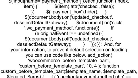 WooCommerce Deselect Default Payment Method