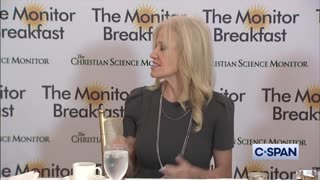 A reporter asks Kellyanne Conway when Trump will announce his 2024 presidential bid