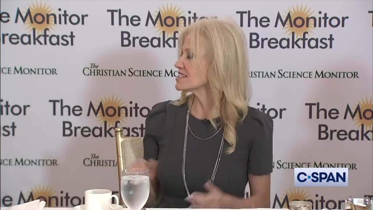 A reporter asks Kellyanne Conway when Trump will announce his 2024 presidential bid