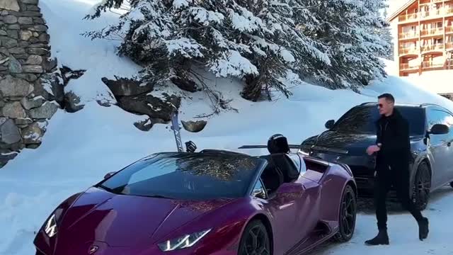 On of the roads of courchevel with the huracan evo spyder , would you drive this car on the snow?