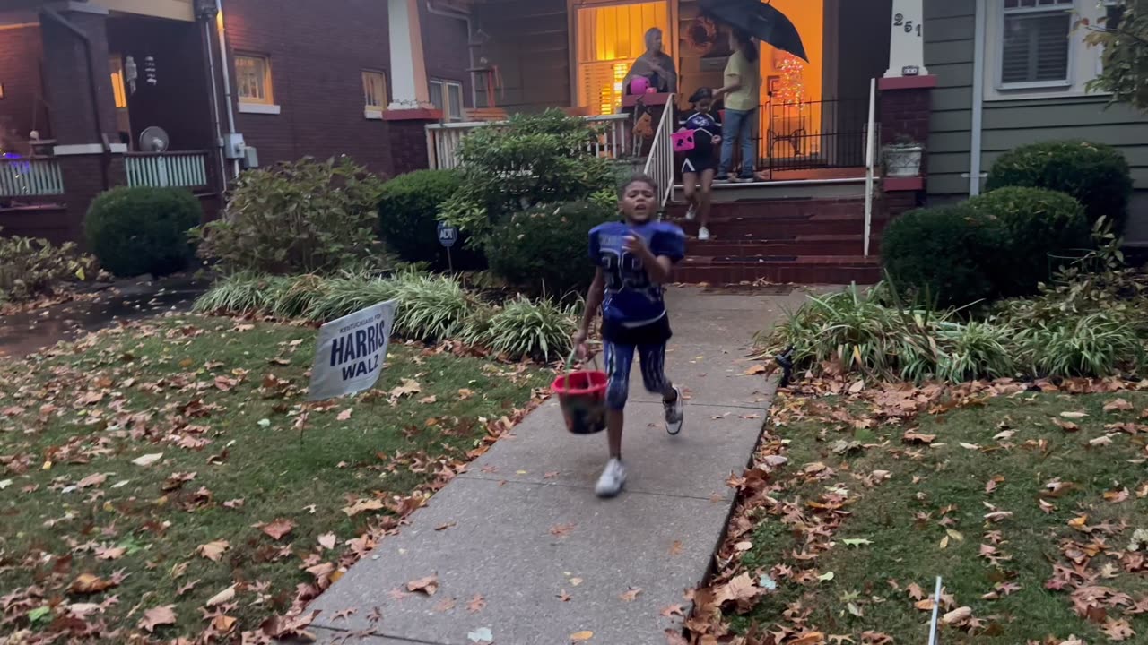 A rainy trick or treat day.