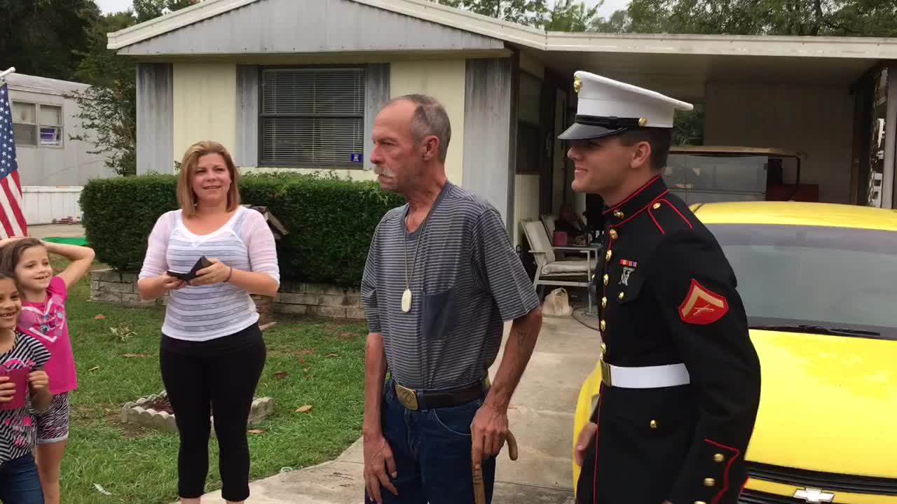 Marine Surprises Marine Grandfather For His Birthday