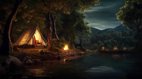 🍁 | Smooth Jazz for Background Music set to a Cozy Lakeside Campfire | True Harmony Music & Sounds 🎶