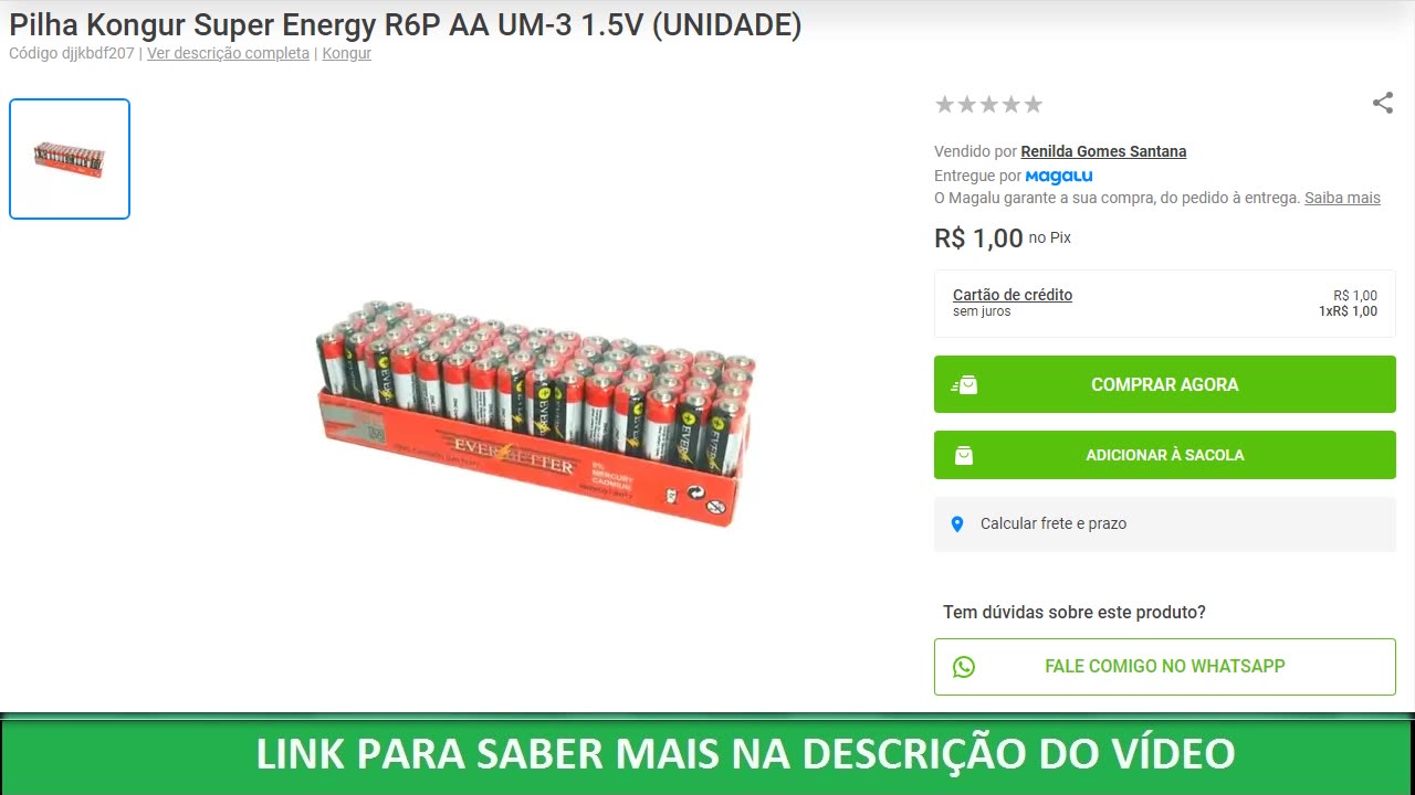 Pilha Kongur Super Energy R6P AA UM-3 1.5V (UNIDADE)