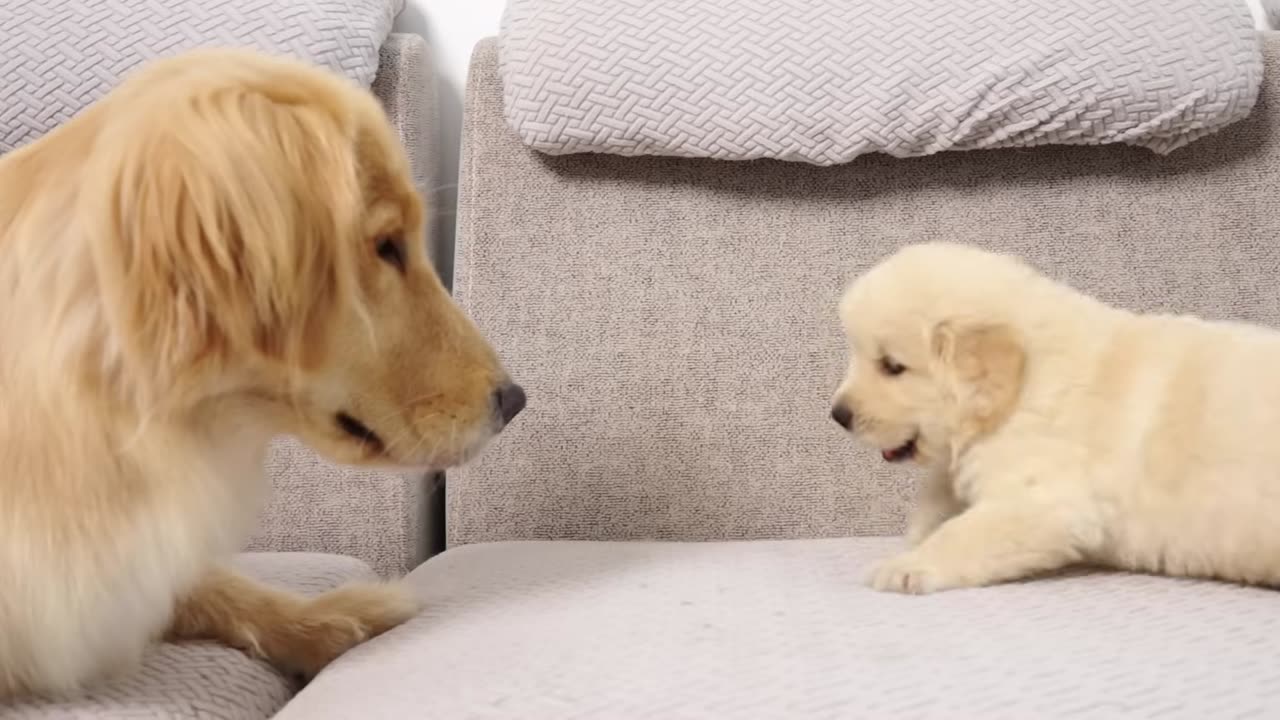 Golden Retriever Meets Puppy Just Like Him for The First Time