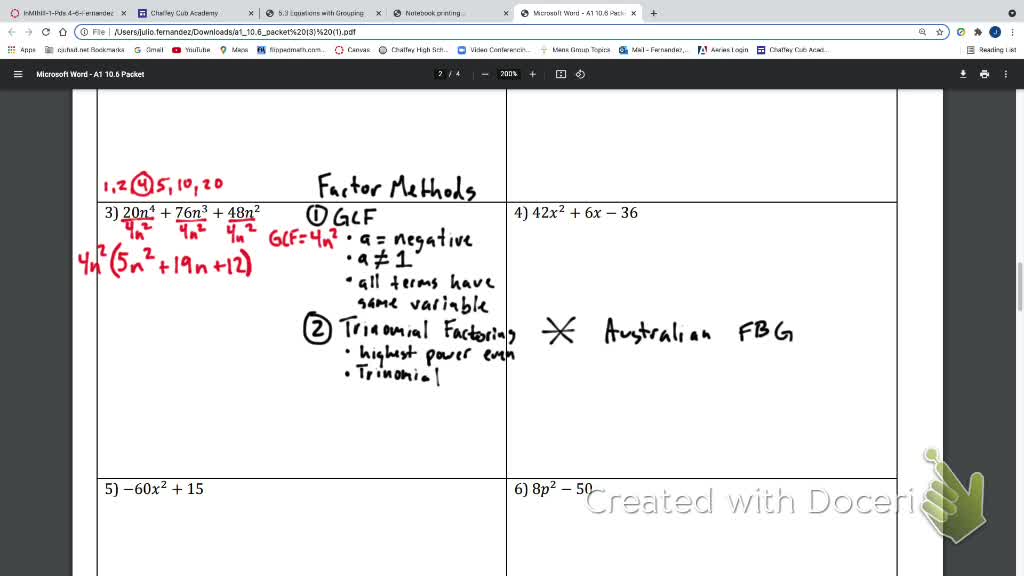 IM2 Alg 1 Trad. 10.6 double factoring