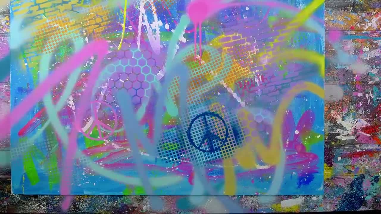 Colorful Pop Art / Abstract Painting Demo With Stencils | Peace