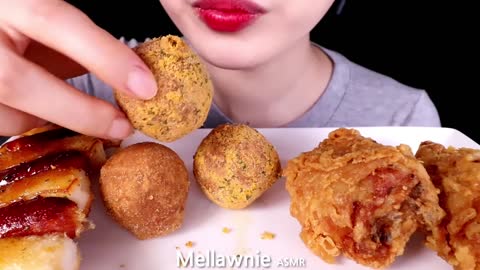 ASMR FRIED CHICKEN, CHEESE BALL, SOTTEOK, SAUSAGE - EATING SOUNDS MUKBANG