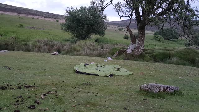Putting up the Lanshan 2 tent at an abandoned tin mine settlement. Dartmoor