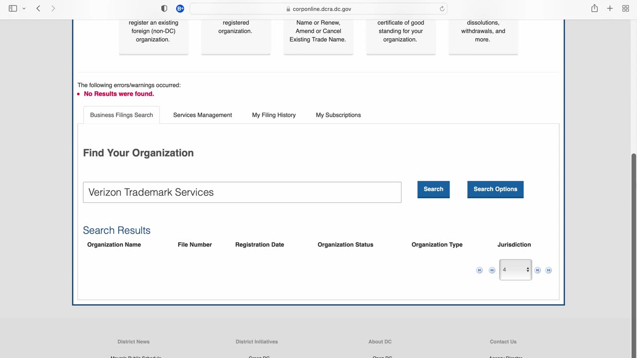 Verizon Trademark Services LLC Business Search No Results Found April 21, 2023