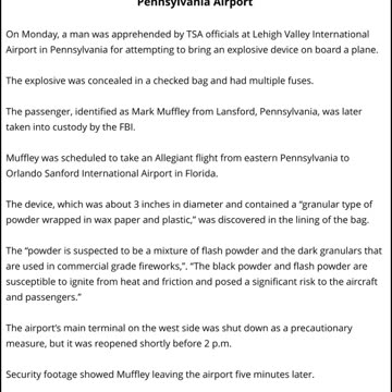 Man Arrested After Explosives Found In Checked Luggage At Pennsylvania Airport