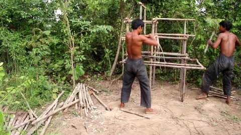 Build a house for a sad bird using mud and bamboo