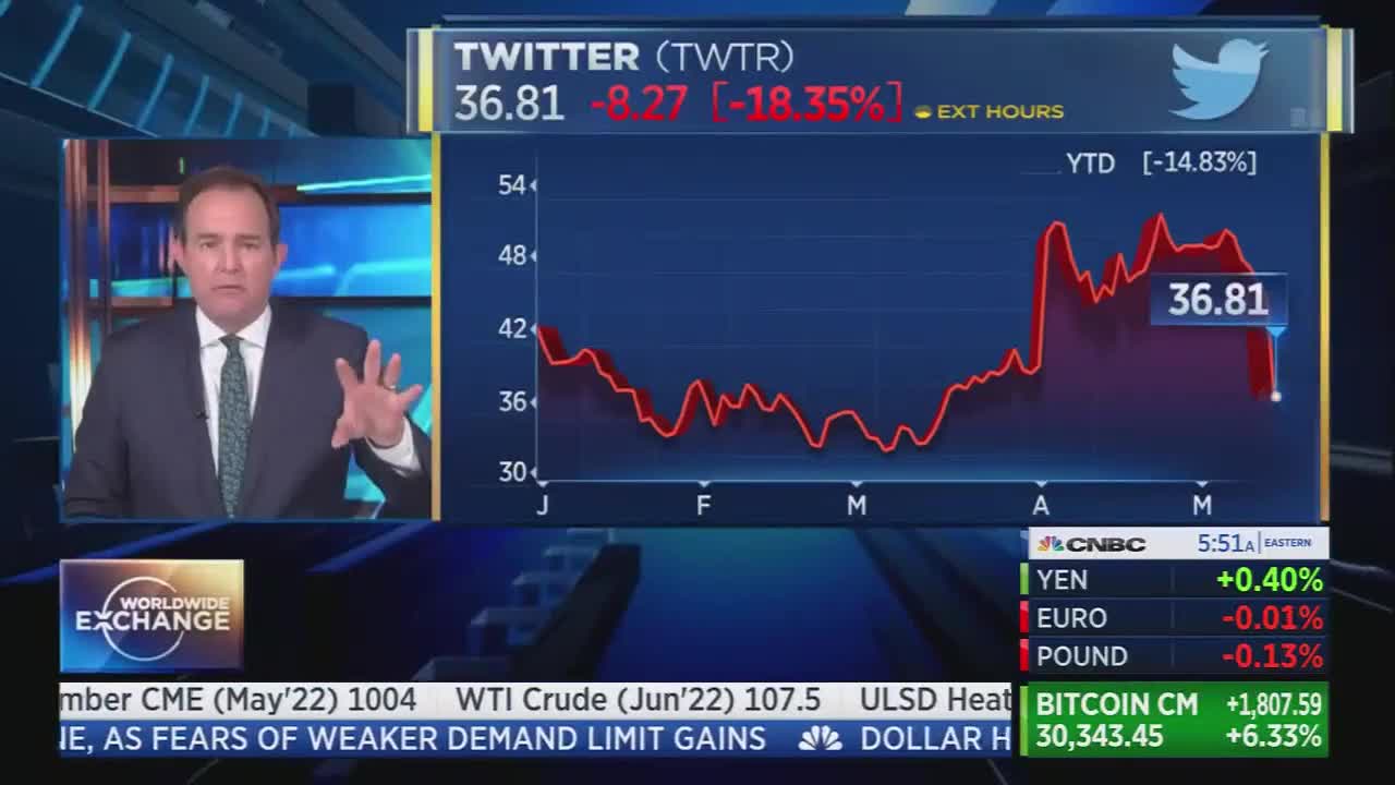 HIOLD ON: Twitter Stock Plunges After Musk Tweets Deal is on Hold