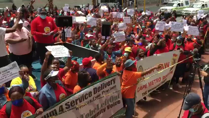 NUPSAW COMMUNITY Healthcare workers (CHW’s) un in arms in front of Provincial Legislature Building