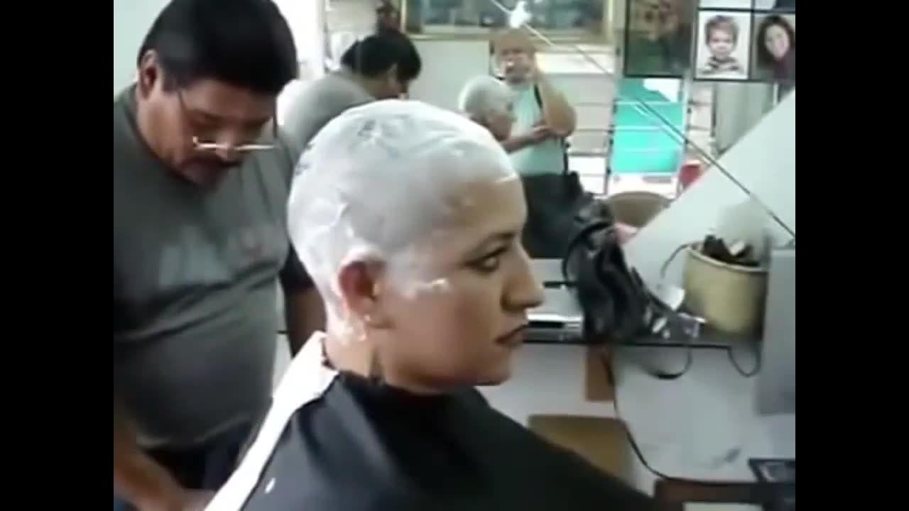 Woman shave at old barber shop