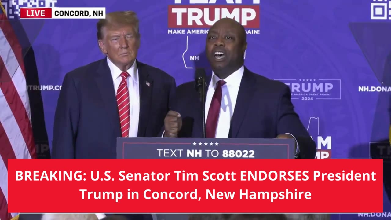 BREAKING: U.S. Senator Tim Scott ENDORSES President Trump in Concord, New Hampshire