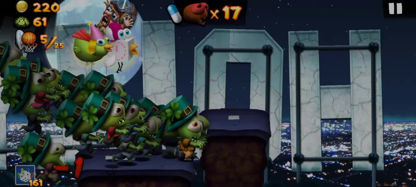 Playing a match with the hat unlocked in the Zombie Tsunami game (SAINT PATRICIO HAT).