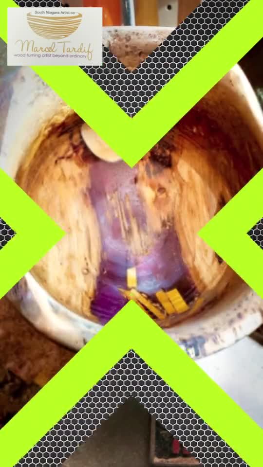 Hollowed out maple log with photo chromatic resin.