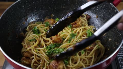 Spicy Butter Garlic Shrimp Pasta Recipe _ Prawn Pasta