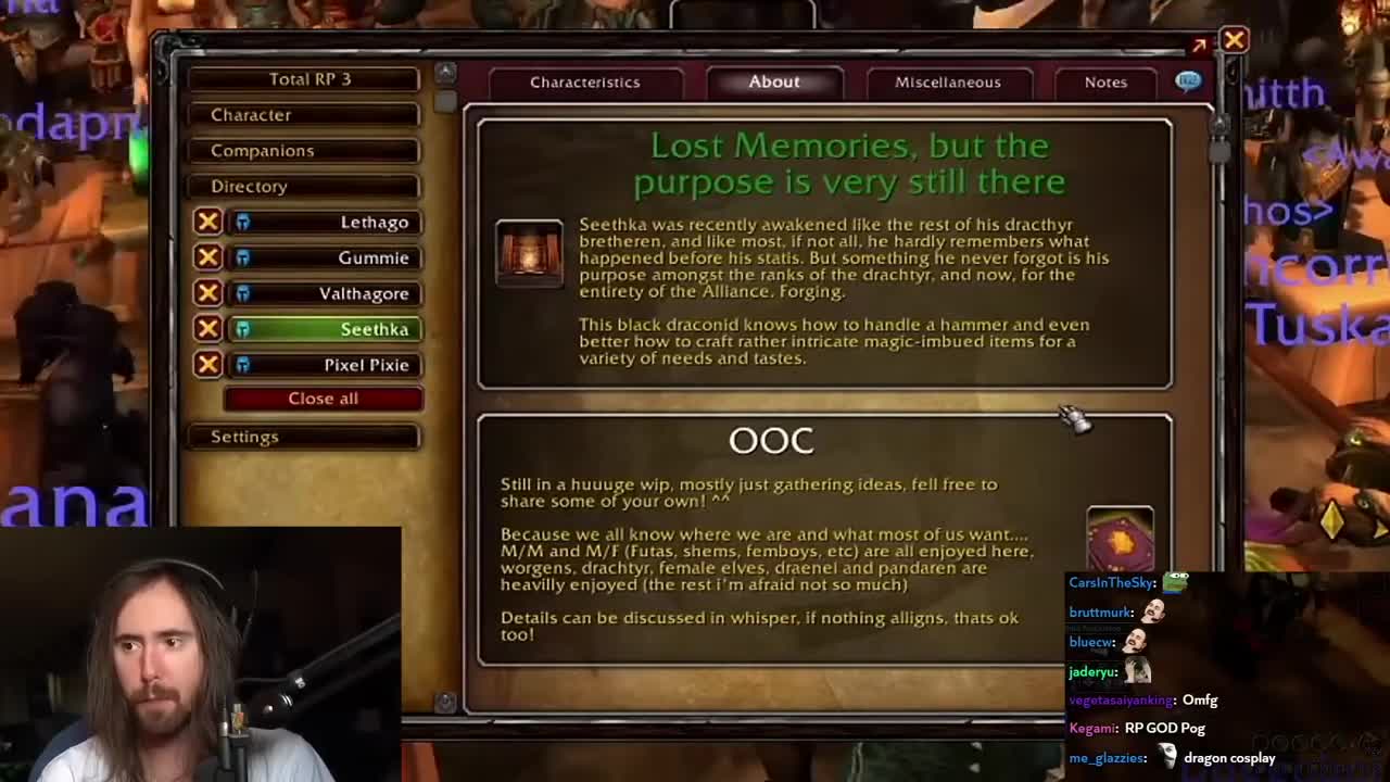 Asmongold inspects the profile of a DEGENERATE WoW Roleplayer