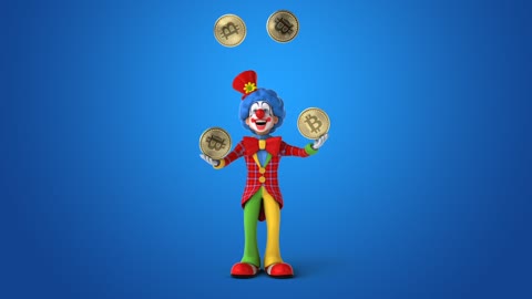 Funny clown playing with bitcoins