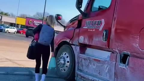Although she drives a big truck, she still insists on exercising every day.