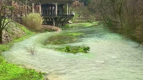 A beautiful hut next to a river.