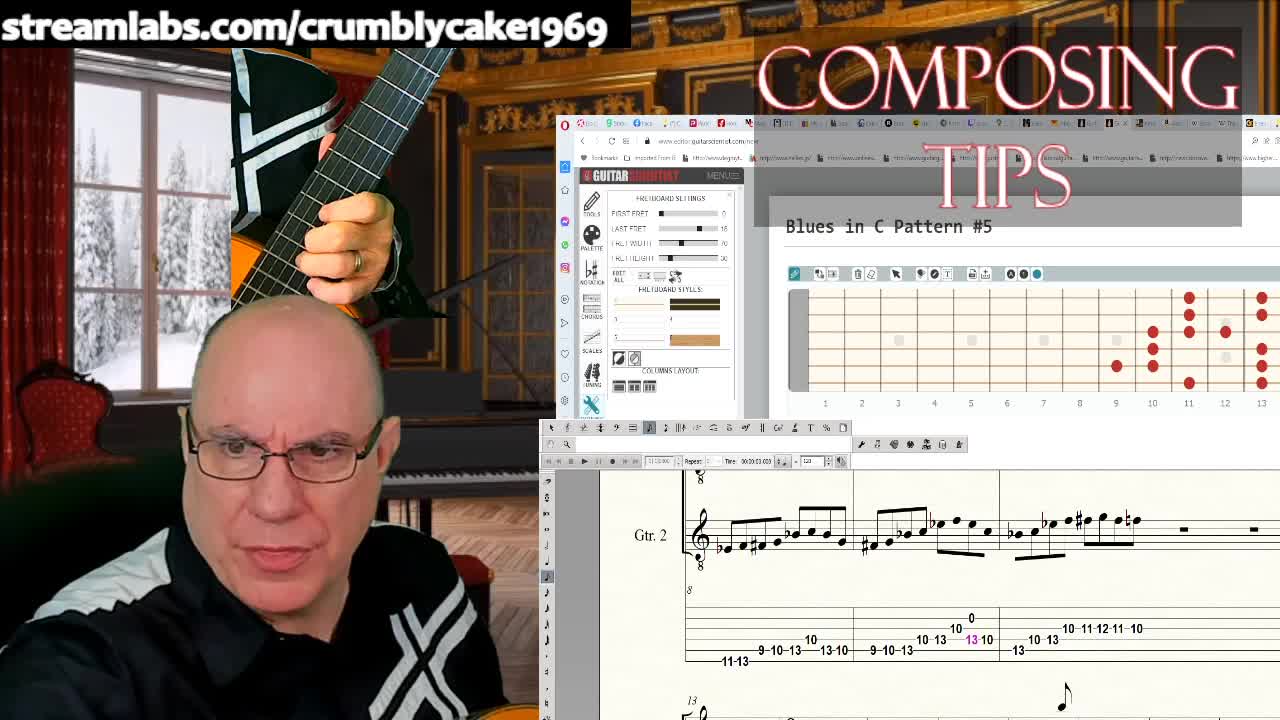 Composing for Classical Guitar Daily Tips: C Blues Scale Pattern 5