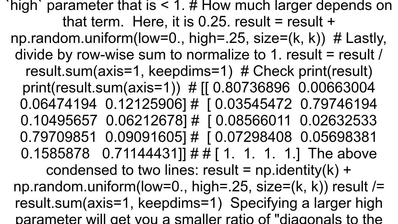 Generating random transition probability matrix python