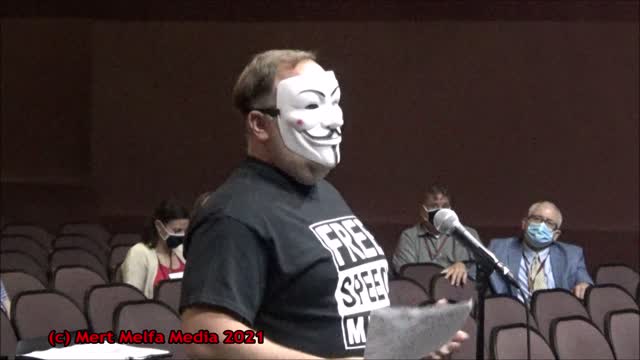 Masked Man berates Arlington School Board for imposing censorship