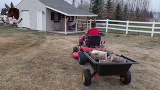 Kaleb Hauling Firewood with New Lawn Tractor Trailer!