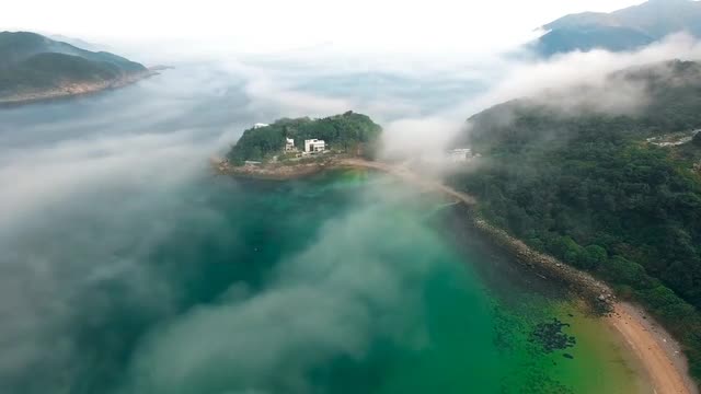 Drone Footage Of Foggy Island