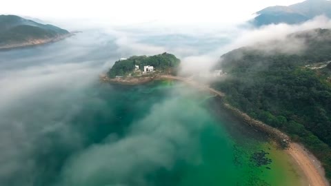 Drone Footage Of Foggy Island