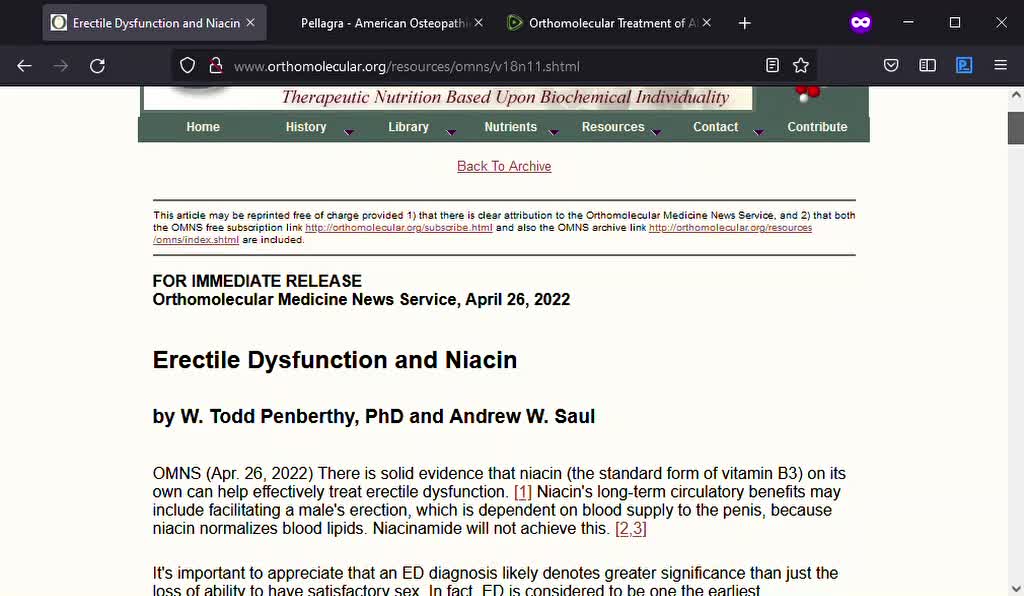 Treating Erectile Dysfunction with Niacin (Vitamin B3)